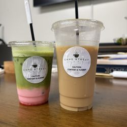 Strawberry matcha and some kind of latte?