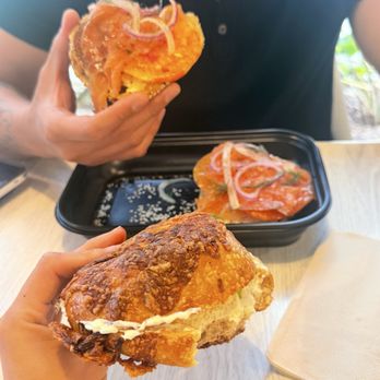 Rise Bagels - Kimchi cheese bagel with green onion cream cheese, traditional lox bagel - Bagels Near Me - Irvine, California Rise Bagels - Kimchi cheese bagel with green onion cream cheese, traditional lox bagel - Bagels Near Me - Irvine, California