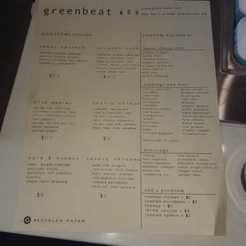 Greenbeat - Menu - Salad Near Me - Orlando, Florida