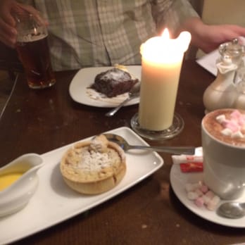 The Garrick Inn - Sticky toffee pudding (far/top), berry dessert (front), hot chocolate - Pubs Near Me - Stratford Upon Avon, WAR