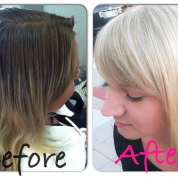 Plush Salon - My before and after. One taken outside, the other taken inside. You can clearly see the picture is me and my hair looks GREAT! - Hair Salons Near Me - San Diego, California
