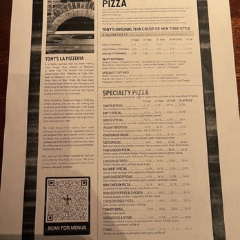 Tony's La Pizzeria - Menu - Pizza Near Me - Cedar Falls, Iowa Tony's La Pizzeria - Menu - Pizza Near Me - Cedar Falls, Iowa