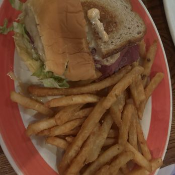 Thatcher McGhee's - Rueben sandwich with fries (other half is southwest turkey burger) - Irish Near Me - Denville, New Jersey Thatcher McGhee's - Rueben sandwich with fries (other half is southwest turkey burger) - Irish Near Me - Denville, New Jersey
