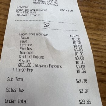 Five Guys - $23 for burger and fries - Burgers Near Me - San Dimas, California