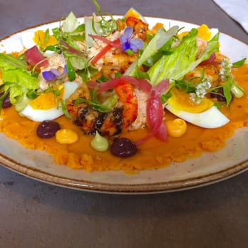 B Bistro + Bakery - La Causa salad (crab, shrimp, anticucho aioli, avocado, cebolla criollo & cilantro) - Bakeries Near Me - Miami, Florida B Bistro + Bakery - La Causa salad (crab, shrimp, anticucho aioli, avocado, cebolla criollo & cilantro) - Bakeries Near Me - Miami, Florida