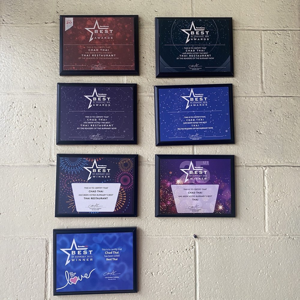 Chad Thai - Awards over the years - Thai Near Me - Burnaby, British Columbia