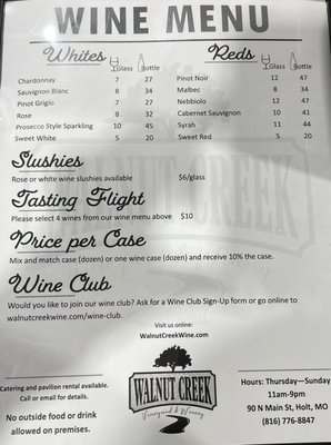 Menu photo 2 Walnut Creek Winery Holt, MO Menu photo 2 Walnut Creek Winery Holt, MO