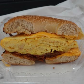 Flakowitz Bagel Inn - Bacon egg and cheese on a plain bagel - Bagels Near Me - Boca Raton, Florida
