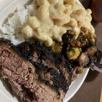 Mighty Quinn's Barbeque - Brisket with Mac n cheese, jasmine rice and brussell sprouts. - Barbeque Near Me - New York, New York