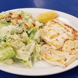 Captain George's Fish & Chips - Grilled halibut with caesar salad.  Everything is super fresh!