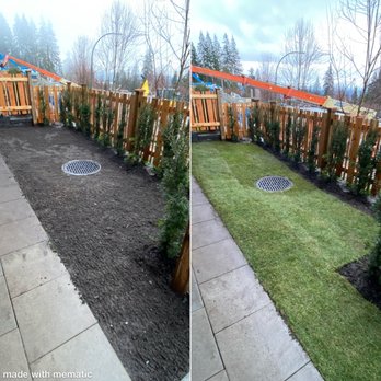 Green Thumb - two views of a garden with a wooden fence - Lawn Services Near Me Green Thumb - two views of a garden with a wooden fence - Lawn Services Near Me