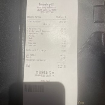 Sonsonate Grill - Receipt - Salvadoran Near Me - South Gate, California Sonsonate Grill - Receipt - Salvadoran Near Me - South Gate, California