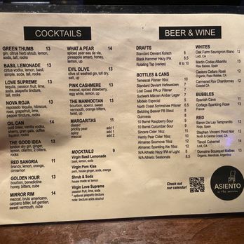 Asiento - Photo 6: Beverage menu - Tapas/Small Plates Near Me - San Francisco, California Asiento - Photo 6: Beverage menu - Tapas/Small Plates Near Me - San Francisco, California