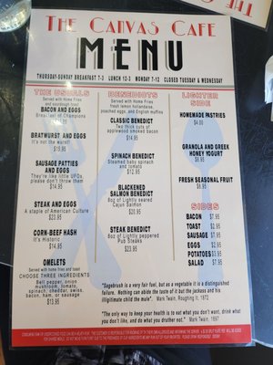 Menu photo 2 The Canvas Cafe Virginia City, NV Menu photo 2 The Canvas Cafe Virginia City, NV