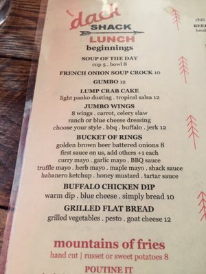 Menu photo 8 'Dack Shack Lake Placid, NY