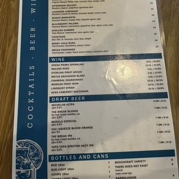 The Break - Drinks Menu - Sports Bars Near Me - Pismo Beach, California