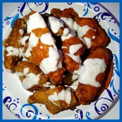 Garlic Parm and hot buffalo with their Bleu cheese