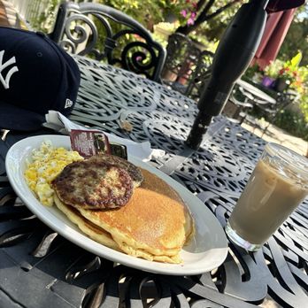 Casa De Benavidez - Pancakes short stack with sausage and scrap eggs - Mexican Near Me - Albuquerque, New Mexico
