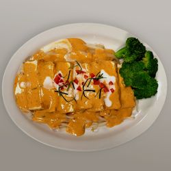 Bistro Elysium - CCC Fire Tofu: sweet, mildly spicy, and creamy coconut curry sauce over sliced tofu.