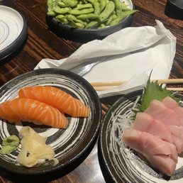 Nigiri and Sashimi, Edamame Nigiri and Sashimi, Edamame