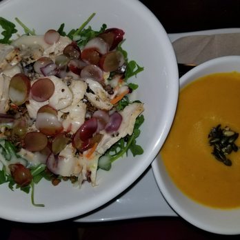 Panera Bread - Ancient grain arugala salad with chicken, grapes, delivered apple and cabbage slaw. Butternut squash soup - Salad Near Me - Wilson, North Carolina Panera Bread - Ancient grain arugala salad with chicken, grapes, delivered apple and cabbage slaw. Butternut squash soup - Salad Near Me - Wilson, North Carolina