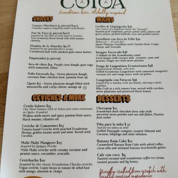 COTOA - Menu - Latin American Near Me - Miami, Florida