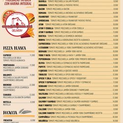Casa de la Pizza - Pizza Menu