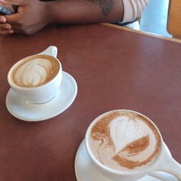 Lavender latte on the left and a Chai latte on the right Lavender latte on the left and a Chai latte on the right