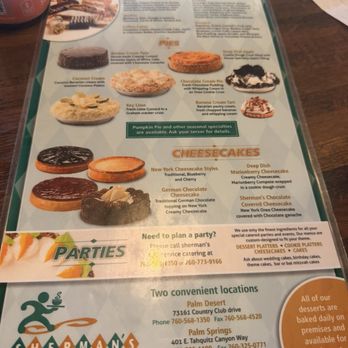 Sherman's Deli & Bakery - Pie menu - Bakeries Near Me - Palm Desert, California Sherman's Deli & Bakery - Pie menu - Bakeries Near Me - Palm Desert, California