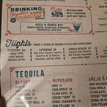 Blanco Cocina + Cantina - Drink menu with tasting flights - Tacos Near Me - Tempe, Arizona