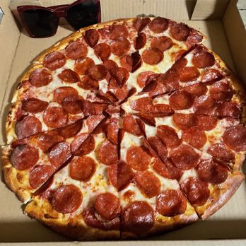 Stuft Pizza - Large pepperoni ($20 on Tuesdays) - sunglasses for scale - Pizza Near Me - Milpitas, California Stuft Pizza - Large pepperoni ($20 on Tuesdays) - sunglasses for scale - Pizza Near Me - Milpitas, California