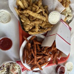 Clam strips and Fried Shrimp