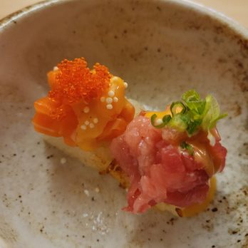 MOKO - Crispy rice with salmon and tuna - Japanese Near Me - New York, New York MOKO - Crispy rice with salmon and tuna - Japanese Near Me - New York, New York