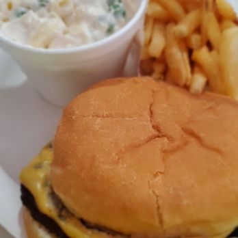 W & M Bar-B-Q Burger - Mmmm, Bar-B-Q Cheeseburger & French Fries & some great Crab Salad  4my late Lunch, fr W& M, yeSSS!! TQ Yeobo!  Heehee. - Burgers Near Me - Honolulu, Hawaii