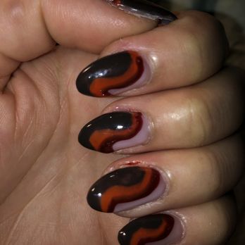 Vip Nails Spa - Asked for a simple, trendy design, got this. Tech was rough and made my cuticles bleed (ring finger). - Nail Salons Near Me - Bloomington, Indiana