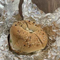 Pour Coffee & Bagel Company - Everything bagel scallion bacon cream cheese