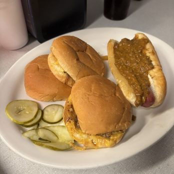 Hunter House Hamburgers - Sliders and a coney without onions - Burgers Near Me - Birmingham, Michigan Hunter House Hamburgers - Sliders and a coney without onions - Burgers Near Me - Birmingham, Michigan