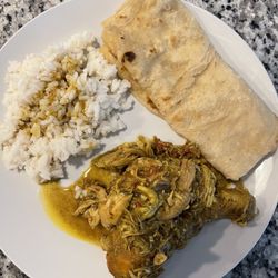 Trini Roti - I had curry chicken, rice, and roti!!!  This is my half of the order.