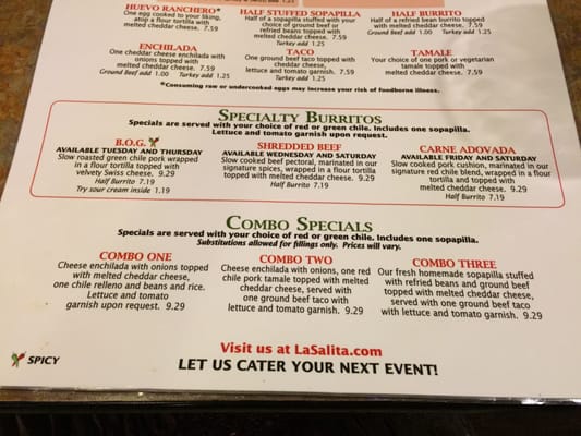 Menu photo 4 La Salita Restaurant Albuquerque, NM