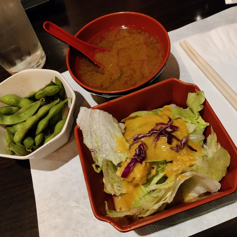Kiku Sushi - Starters: edamame, miso soup, and green salad - Japanese Near Me - Monrovia, California Kiku Sushi - Starters: edamame, miso soup, and green salad - Japanese Near Me - Monrovia, California