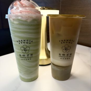 Formosa Aroma - 1. Sakura Whip Matcha Typhoon 2. Hojicha Pudding iron Buddha Milk Tea - Bubble Tea Near Me - Temple City, California