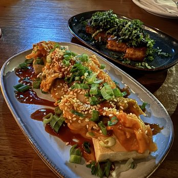 Thr33's Company Snackbar - Fried tofu (foreground) and halloumi (rear). - Cocktail Bars Near Me - Ottawa, Ontario Thr33's Company Snackbar - Fried tofu (foreground) and halloumi (rear). - Cocktail Bars Near Me - Ottawa, Ontario