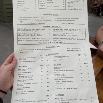 High Hand Cafe - Menu back side - New American Near Me - Loomis, California