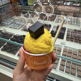 Venchi - mango sorbet and raspberry chocolate cup - Chocolatiers & Shops Near Me - Costa Mesa, California