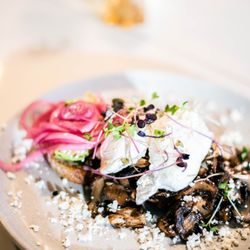 Roasted Nomad - Mushroom Toast! 
Whipped feta on Tall grass multigrain sourdough, topped with mushrooms, two poached eggs, pickled onions, avocado and feta