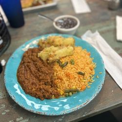Danny's Coffee & Friends - Picadillo, yellow rice, black beans and garlic yuca