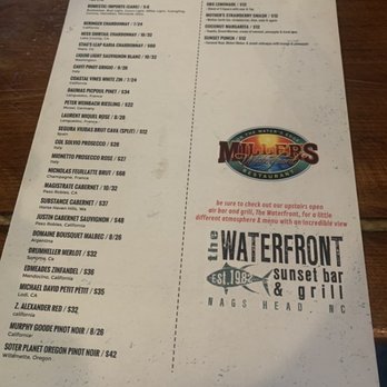 Miller's Waterfront Restaurant - Menu as of July 2022 - Seafood Near Me - Nags Head, North Carolina
