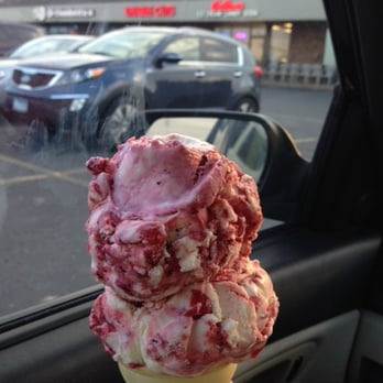 Cullens Ice Cream - Single scoop of All-American Cherry in a cake cone. You can find Cullens in a small strip mall in Champlin- go there! - Ice Cream & Frozen Yogurt Near Me - Champlin, Minnesota