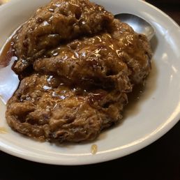 Egg foo yong with clear gravy