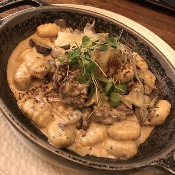 The Pinery - Bison and gnocchi in a garlic truffle sauce with roasted mushrooms (and not pictured was a lovely arugula salad) - American Near Me - Orlando, Florida The Pinery - Bison and gnocchi in a garlic truffle sauce with roasted mushrooms (and not pictured was a lovely arugula salad) - American Near Me - Orlando, Florida